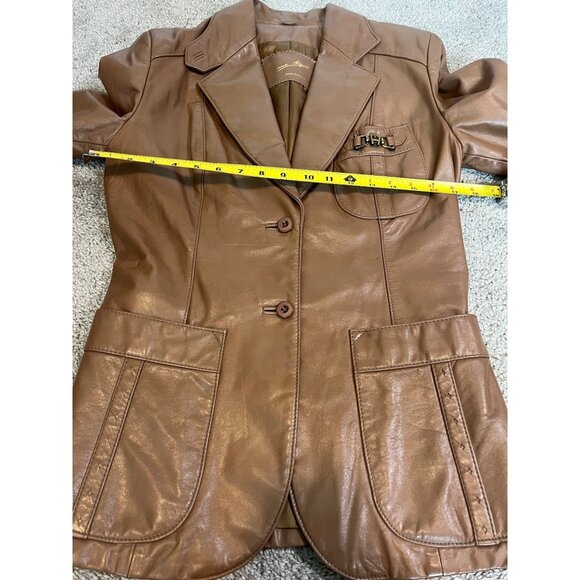 Vintage Etienne Aigner Genuine Leather Brown Blazer Jacket Accent Womens Size 10 - Picture 3 of 7